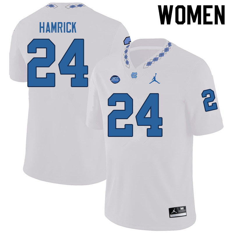 Women #24 Malaki Hamrick North Carolina Tar Heels College Football Jerseys Sale-White